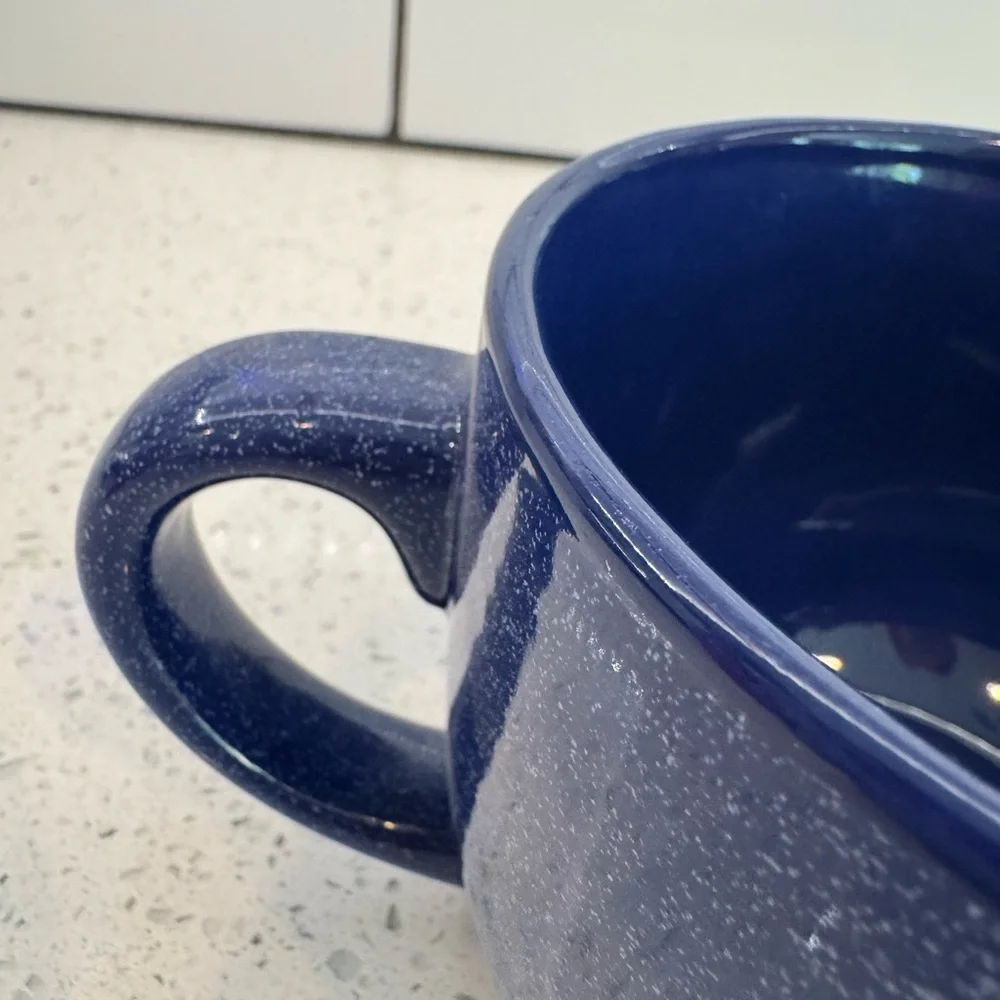 Pier 1 Imports Set of 2 Stoneware Speckled Blue Jumbo Soup or Cappuccino Mugs